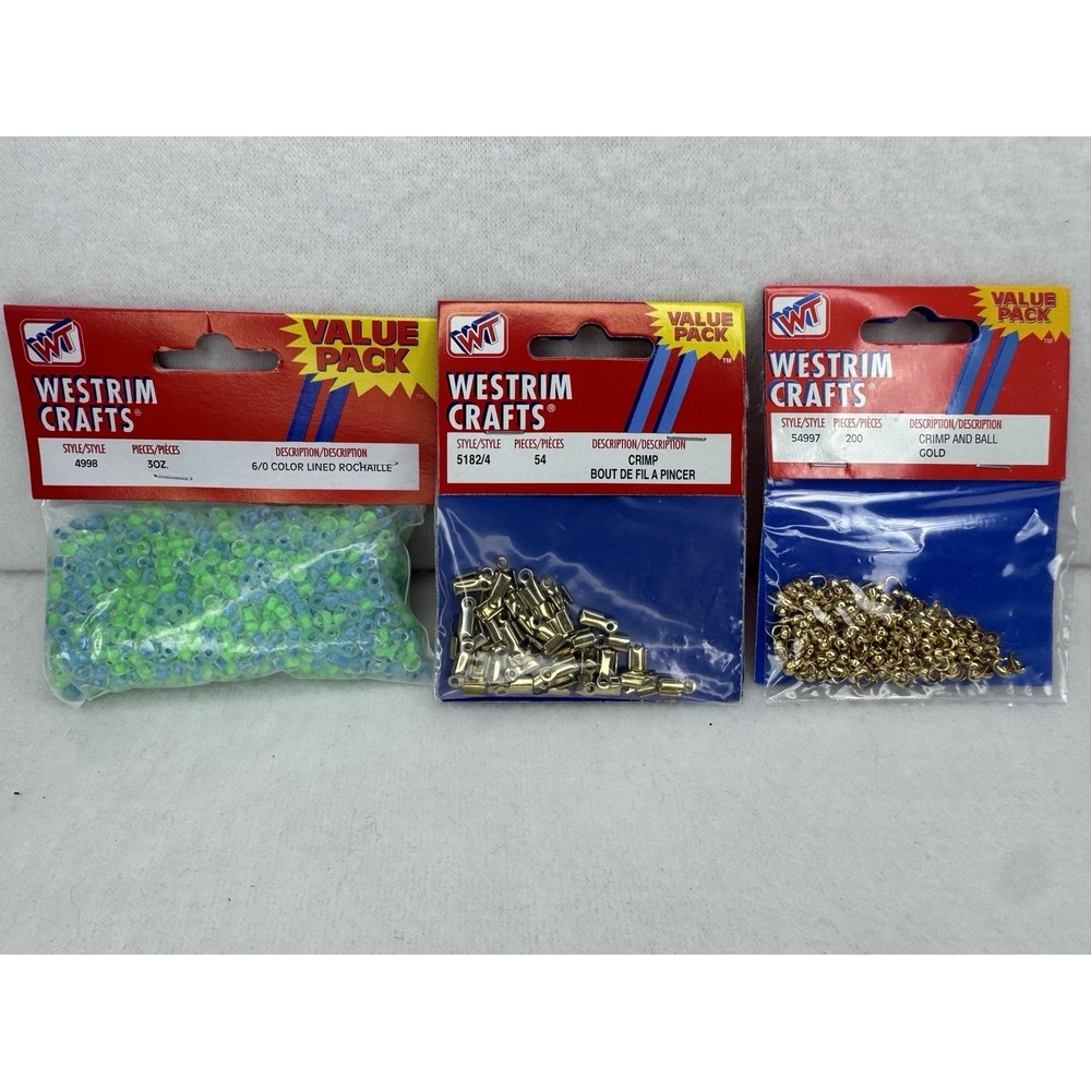 Vintage Westrim‎ Crafts Jewelry Findings & Glass Seed Beads Lot Gold Crimps